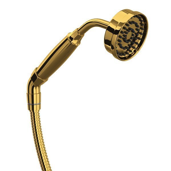 Rohl Deco Inclined Single Function Handshower And Hose W/Easy Clean Anti-Cal Spray , Unlacquered Brass U.5195ULB